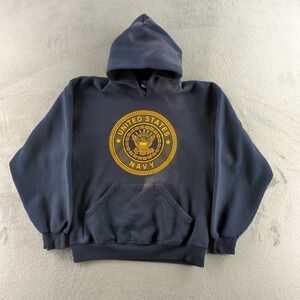 Vintage Soffe Navy Hoodie Medium Blue Pullover Sweatshirt Logo Made in USA